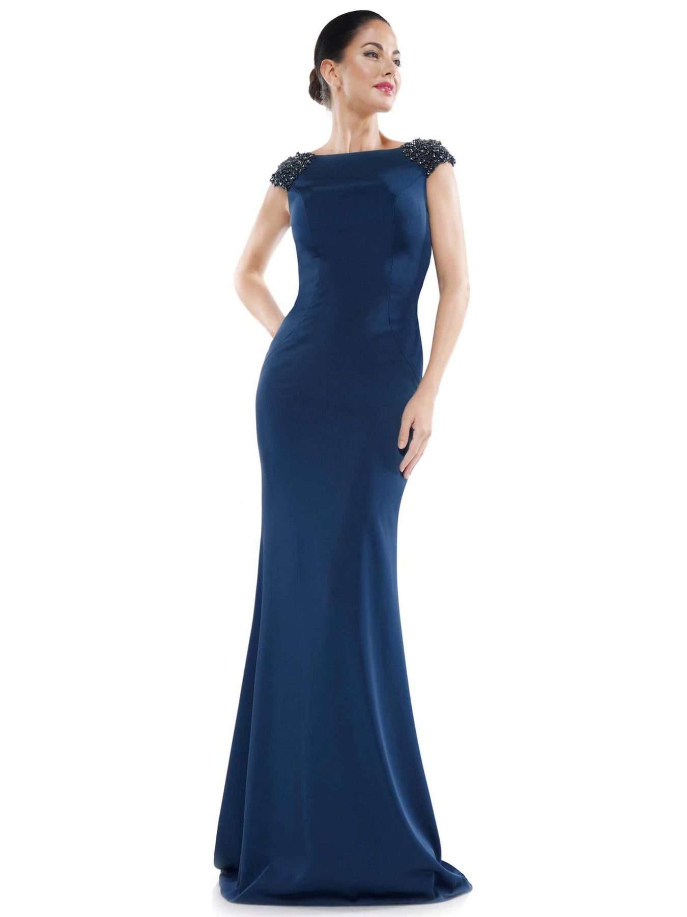 Marsoni by Colors - MV1023 Beaded Bateau Trumpet Dress Mother of the Bride Dresses 4 / Navy