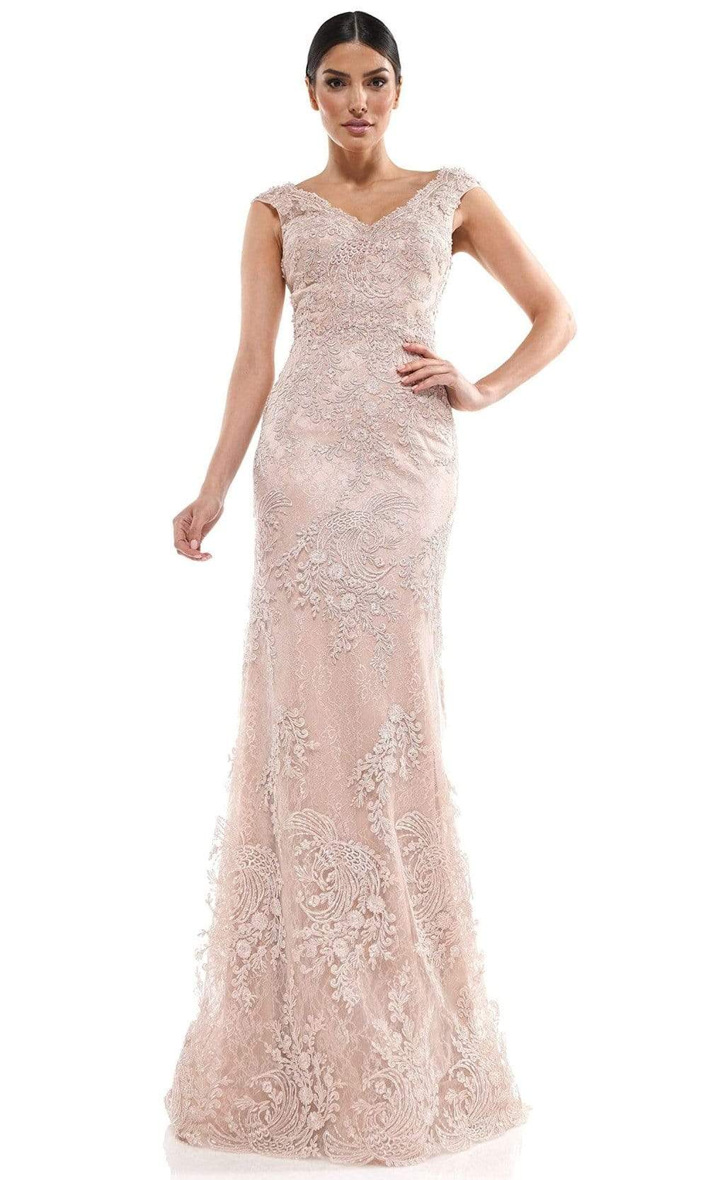 Marsoni by Colors - MV1030 Embroidered V-neck Trumpet Dress Mother of the Bride Dresses 4 / Mauve