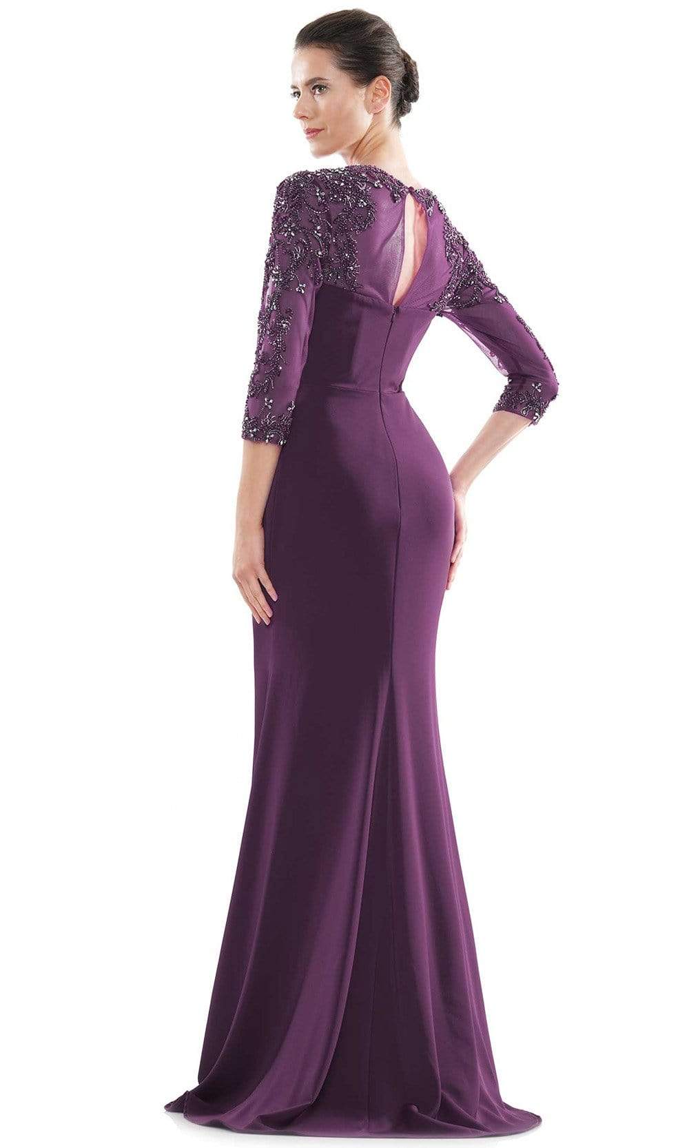 Marsoni by Colors - MV1070 Beaded Sheer Sleeves V Neckline Slit Gown Mother of the Bride Dresses