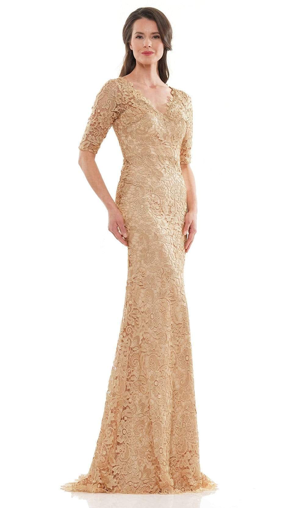 Marsoni by Colors - MV1117 Embroidered Lace Trumpet Dress Mother of the Bride Dresses 6 / Gold