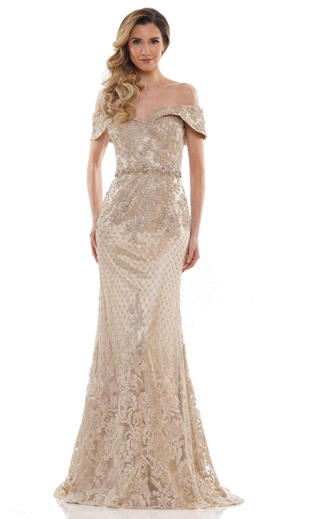 Marsoni by Colors - MV1122 Sweetheart Embellished Sheath Gown Mother of the Bride Dresses 4 / Gold