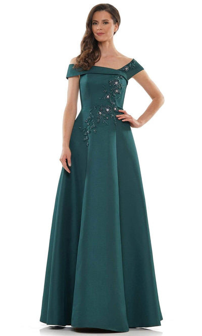 Marsoni by Colors - MV1138 Off Shoulder Beaded A-line Gown Mother of the Bride Dresses 4 / Deep Green