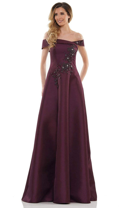 Marsoni by Colors - MV1138 Off Shoulder Beaded A-line Gown Mother of the Bride Dresses 4 / Wine