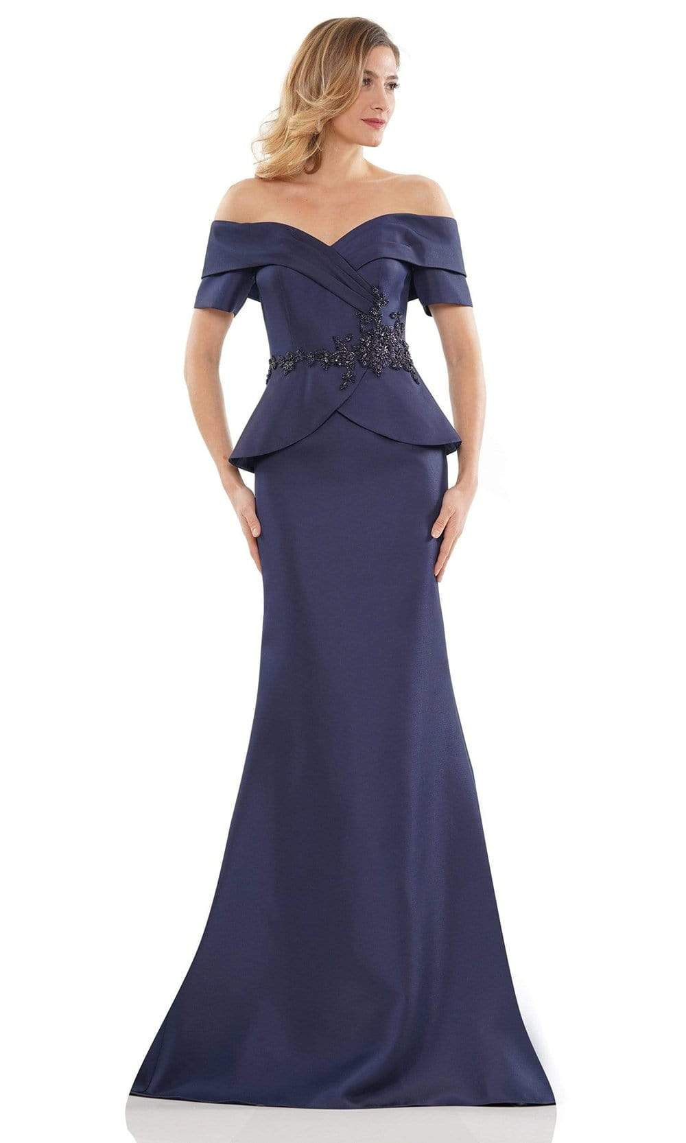 Marsoni by Colors - MV1144 Peplum Trumpet Evening Dress Mother of the Bride Dresses 4 / Navy