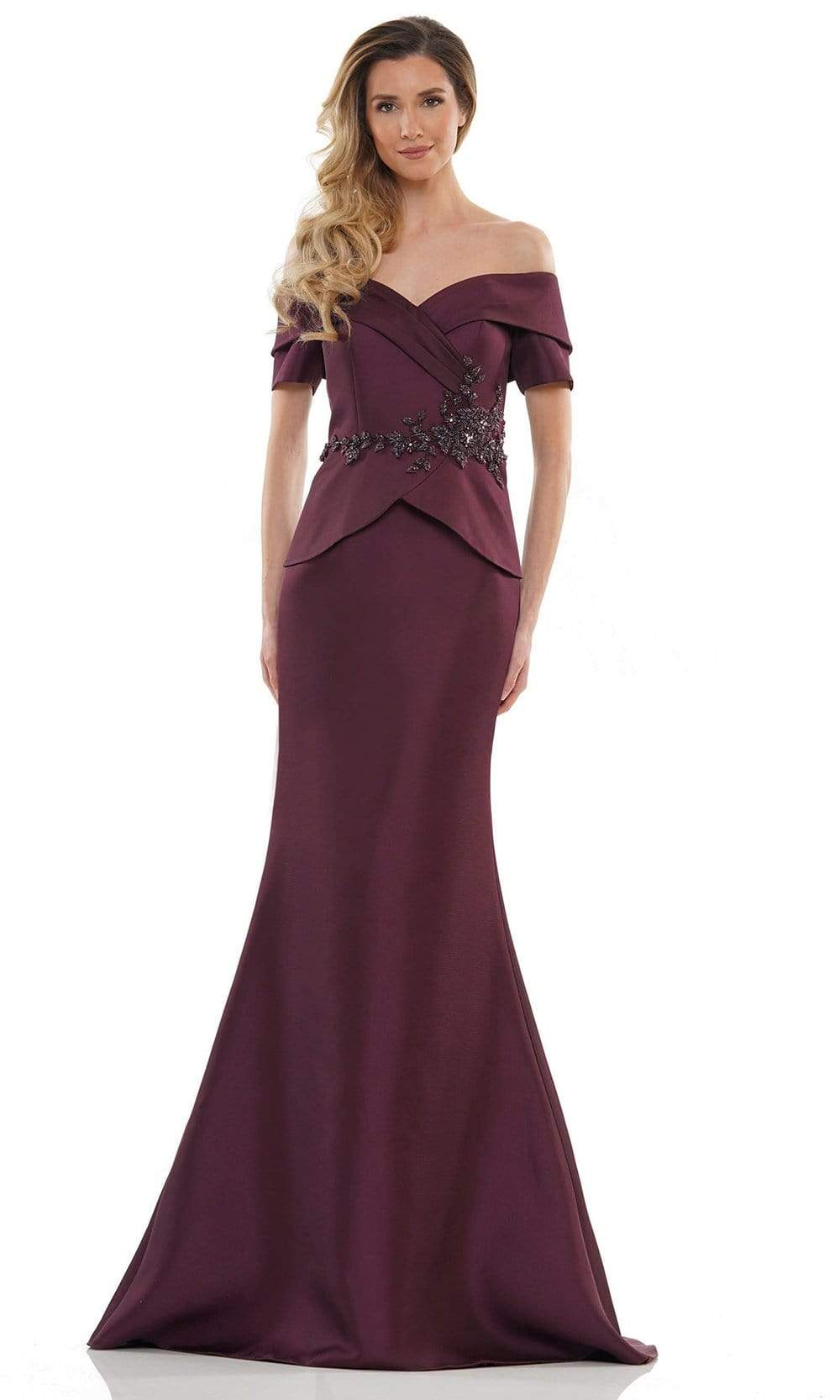 Marsoni by Colors - MV1144 Peplum Trumpet Evening Dress Mother of the Bride Dresses 4 / Wine
