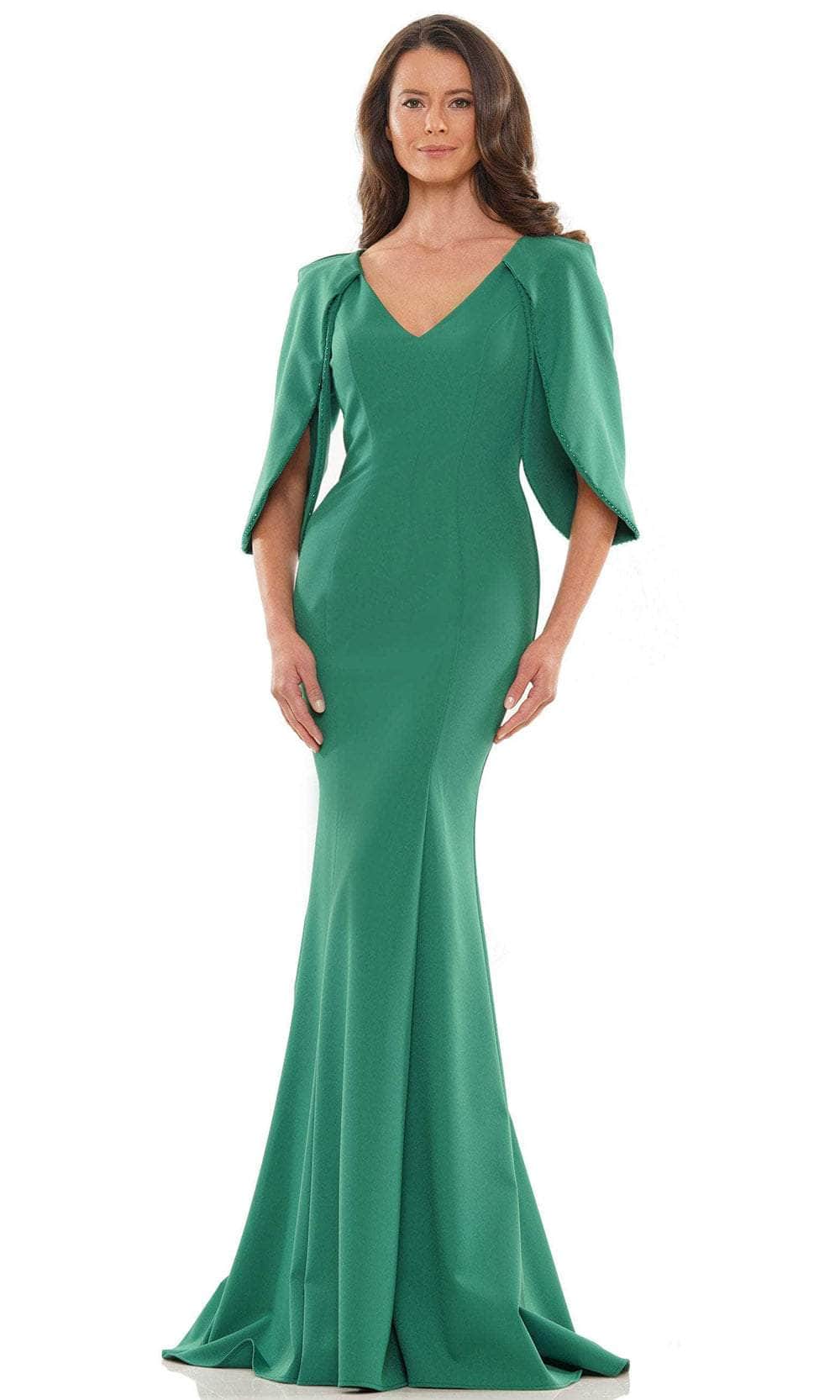 Marsoni by Colors MV1159 - V-Neck Split Sleeve Evening Gown Special Occasion Dress 4 / Emerald