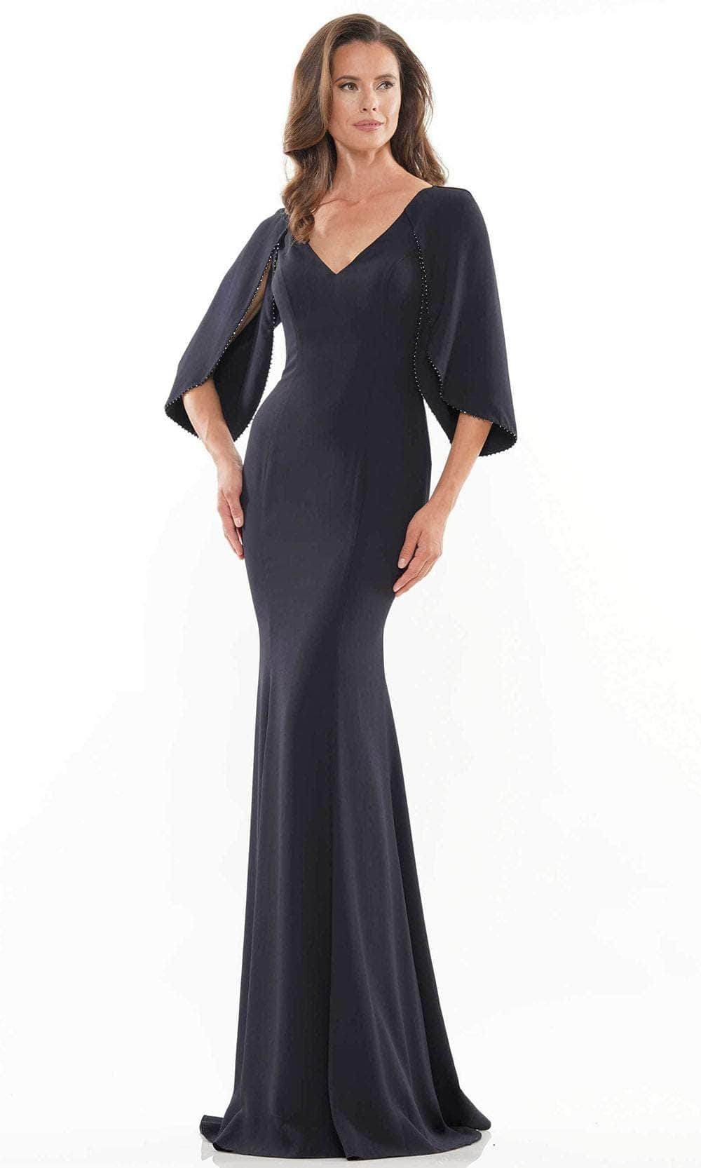 Marsoni by Colors MV1159 - V-Neck Split Sleeve Evening Gown Special Occasion Dress 4 / Oxford Blue