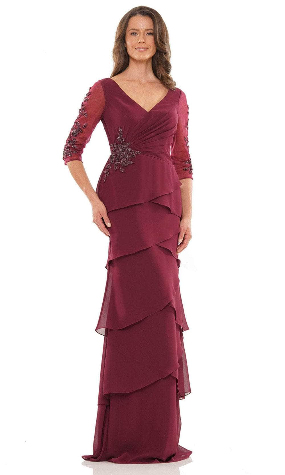 Marsoni by Colors MV1168 - Quarter Sleeves V-Neck Long Gown Special Occasion Dress