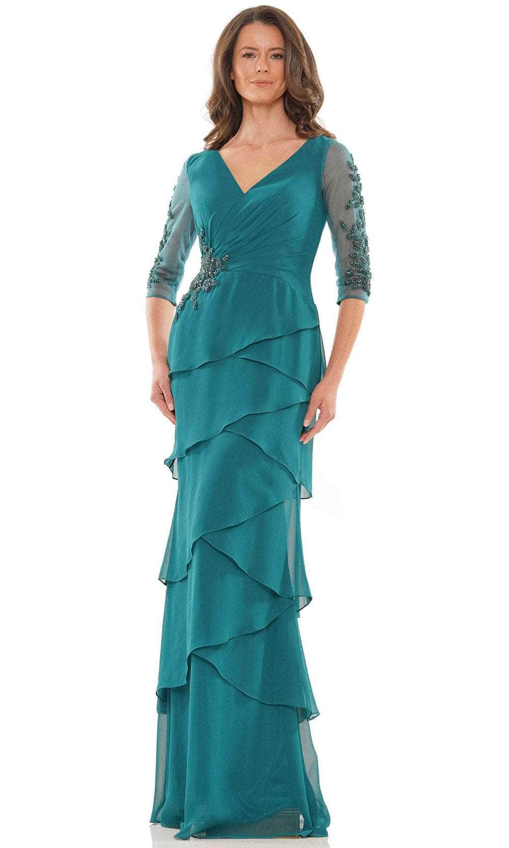 Marsoni by Colors MV1168 - Quarter Sleeves V-Neck Long Gown Special Occasion Dress 6 / Deep Green