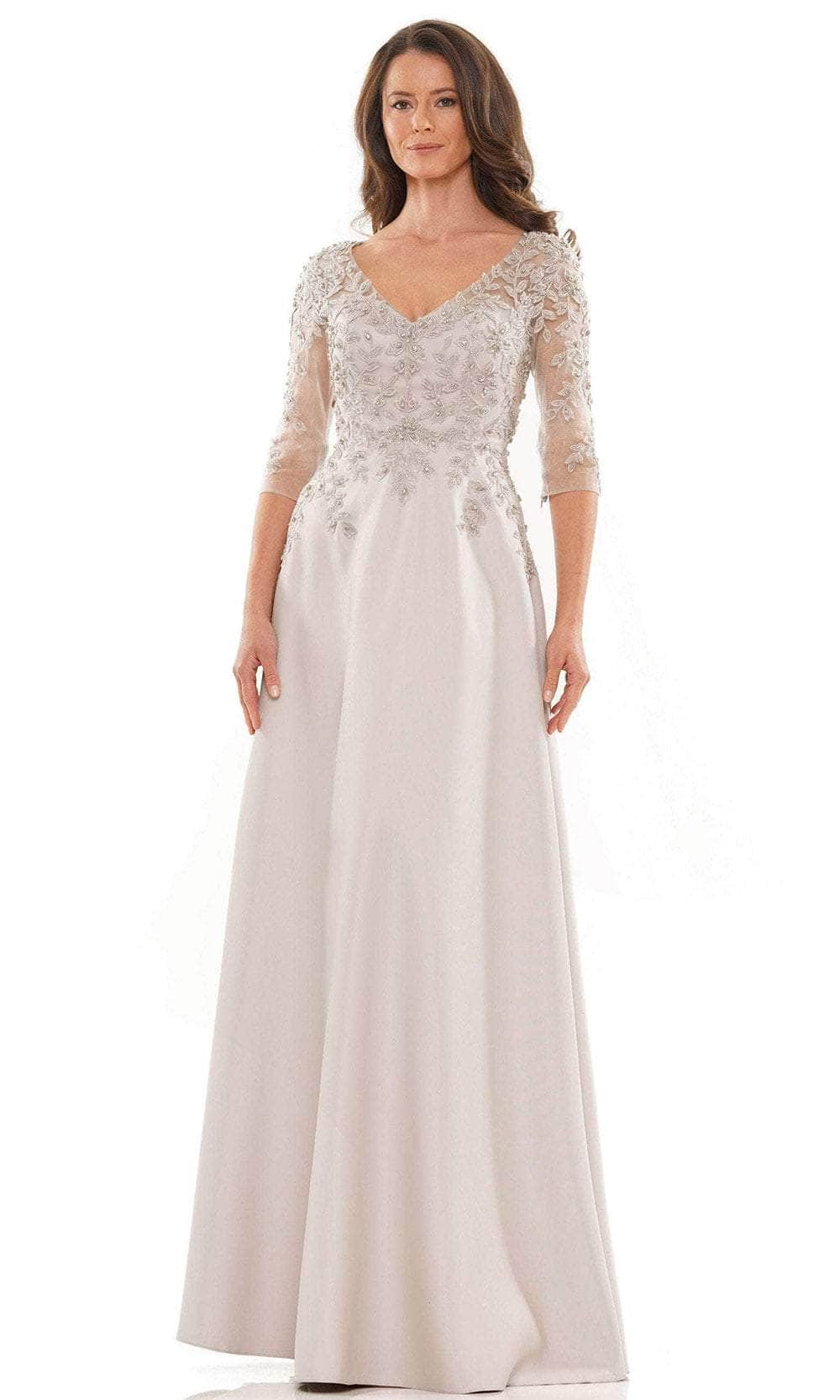 Marsoni by Colors MV1174 - Beaded Applique V-Neck Formal Gown Special Occasion Dress 6 / Taupe