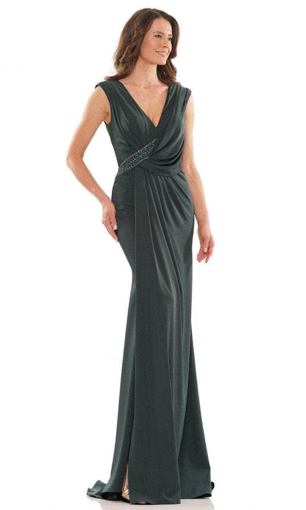 Marsoni by Colors MV1183 - Pleated V-neck Formal Dress Special Occasion Dress 4 / Deep Green