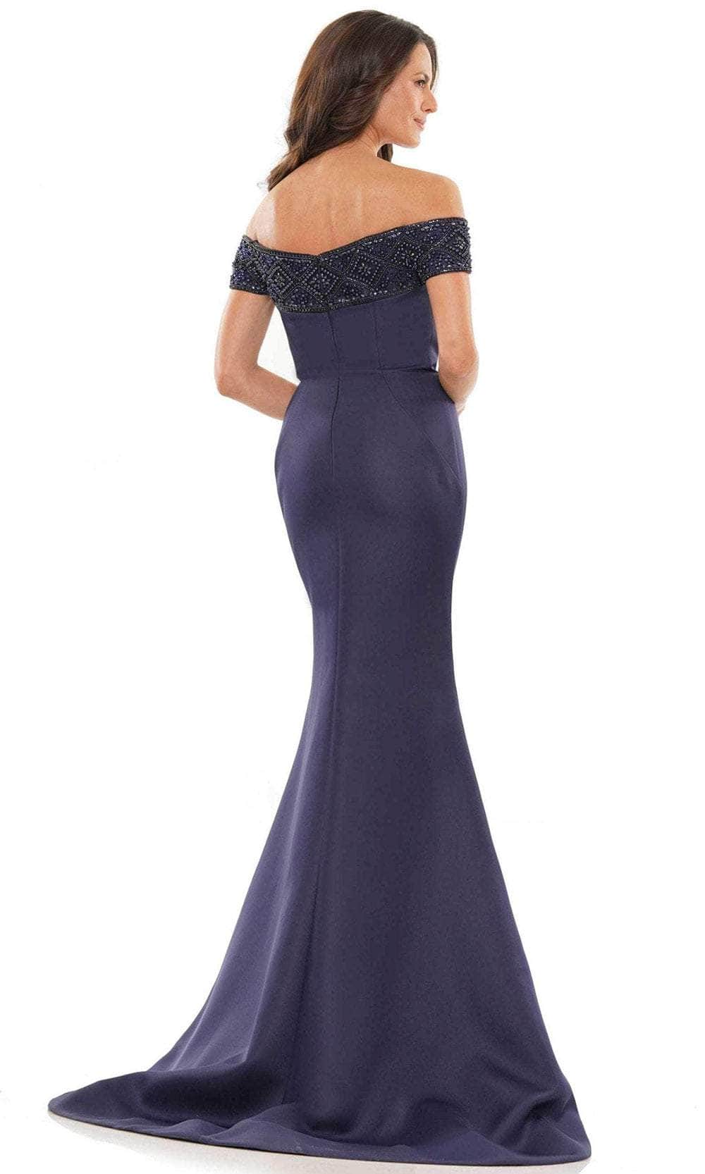 Marsoni by Colors MV1184 - Beaded Off Shoulder Evening Dress with Slit Special Occasion Dress