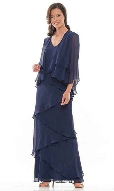 Marsoni by Colors - Tiered Chiffon Formal Dress With Jacket M309 Formal Dress 8 / Navy