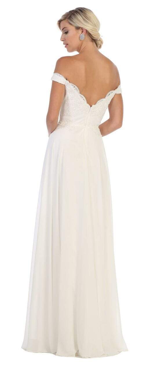 May Queen Bridal - MQ1644 Lace Ornate Off-Shoulder Chiffon A-Line Gown Special Occasion Dress