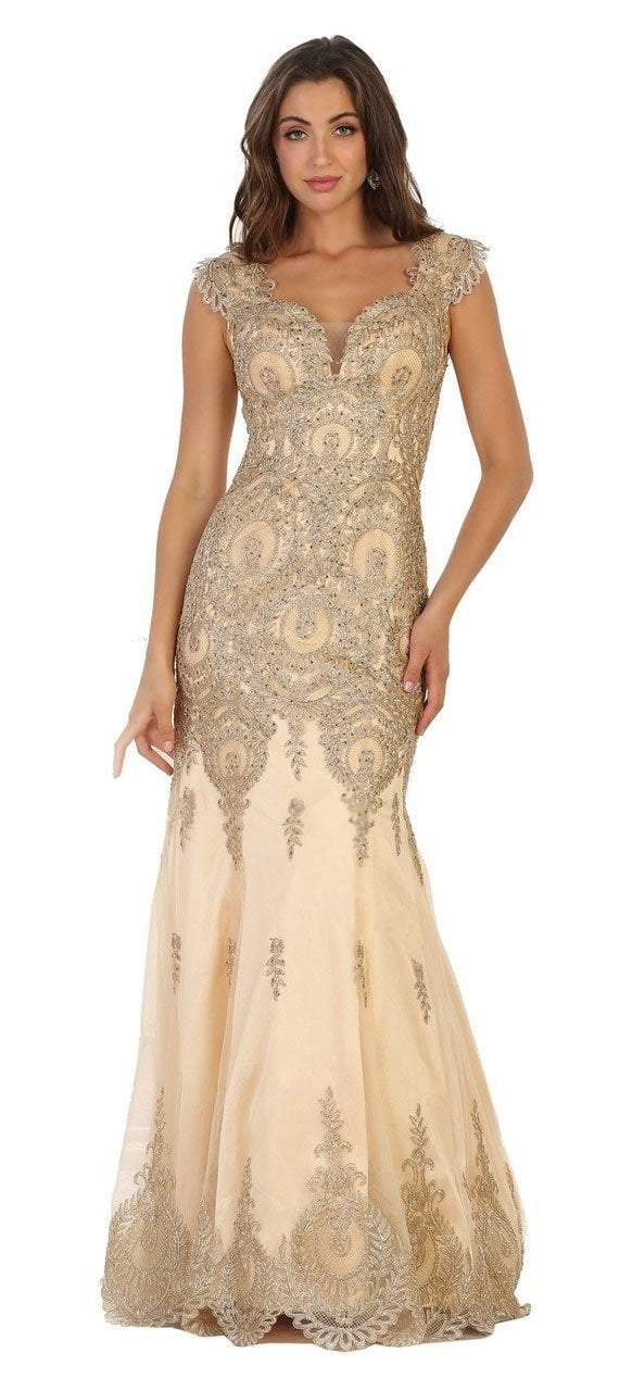 May Queen Cap Sleeve Sweetheart Embroidered Evening Gown RQ7538 CCSALE 8 / Gold