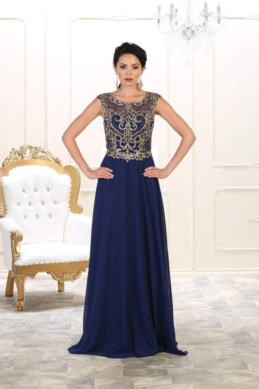 May Queen Embroidered Illusion Jewel A-line Dress MQ1513 CCSALE 14 / Black