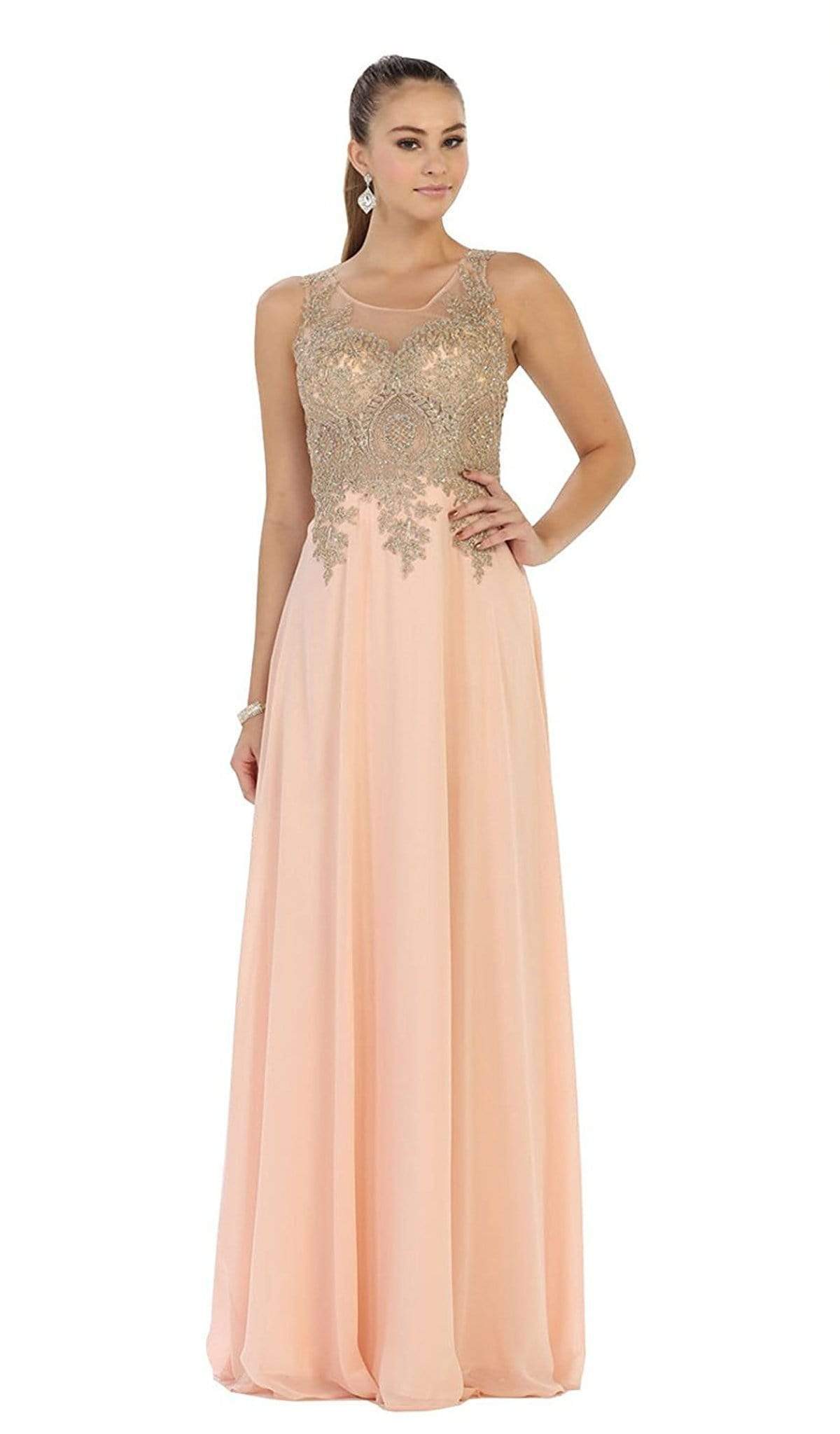 May Queen - Illusion Ornate Lace Prom Gown Special Occasion Dress 4 / Blush