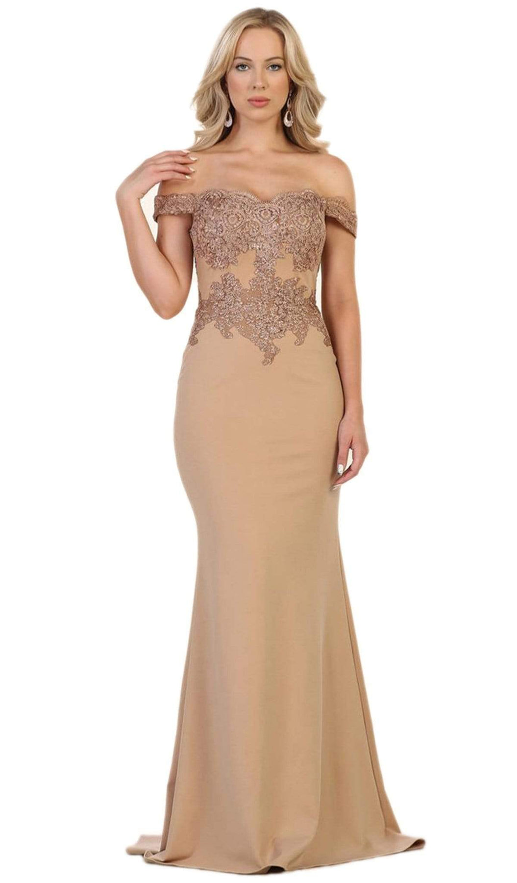 May Queen - Lace Off-Shoulder Sheath Dress Evening Dresses 22 / Champagne