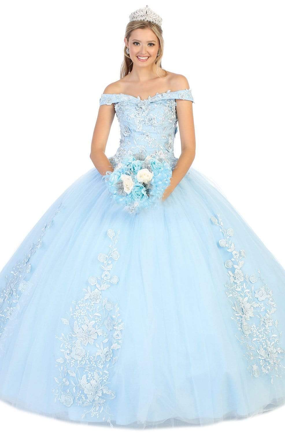 May Queen - LK136 Off Shoulder Rose Appliqued Ballgown Quinceanera Dresses