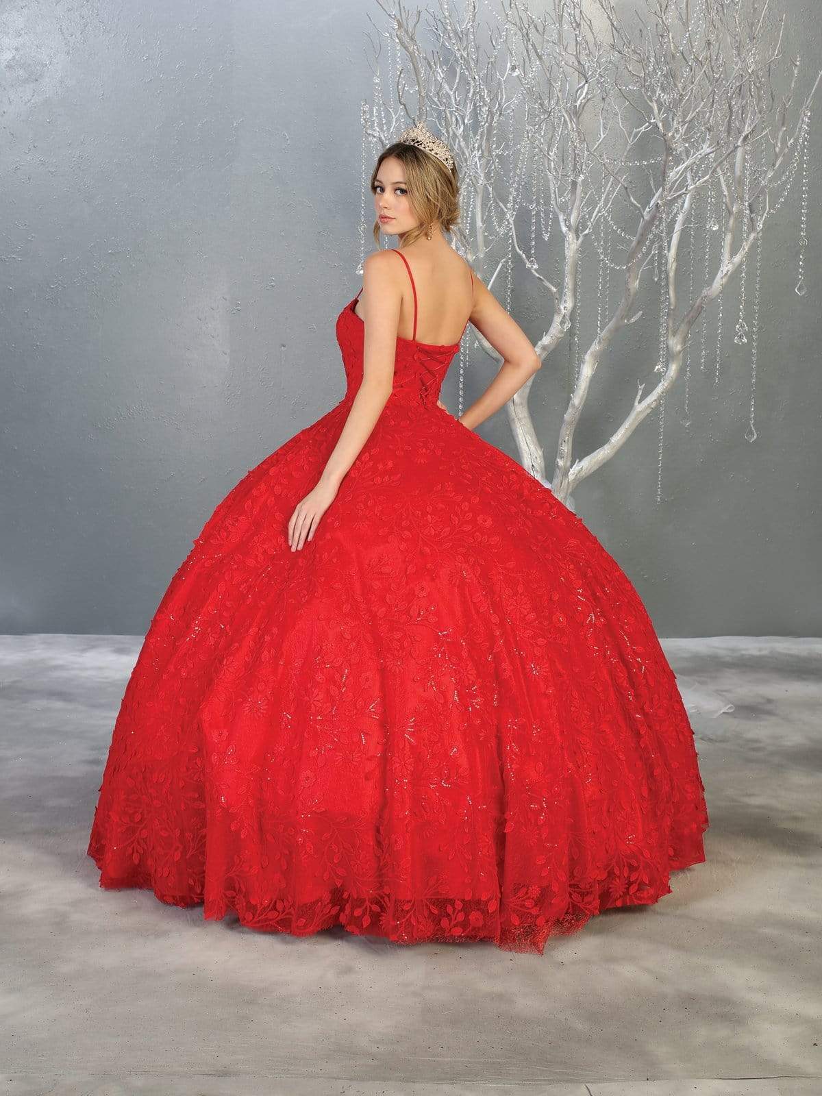 May Queen - LK150 Spaghetti Strap Embroidered Foliage Ballgown Quinceanera Dresses