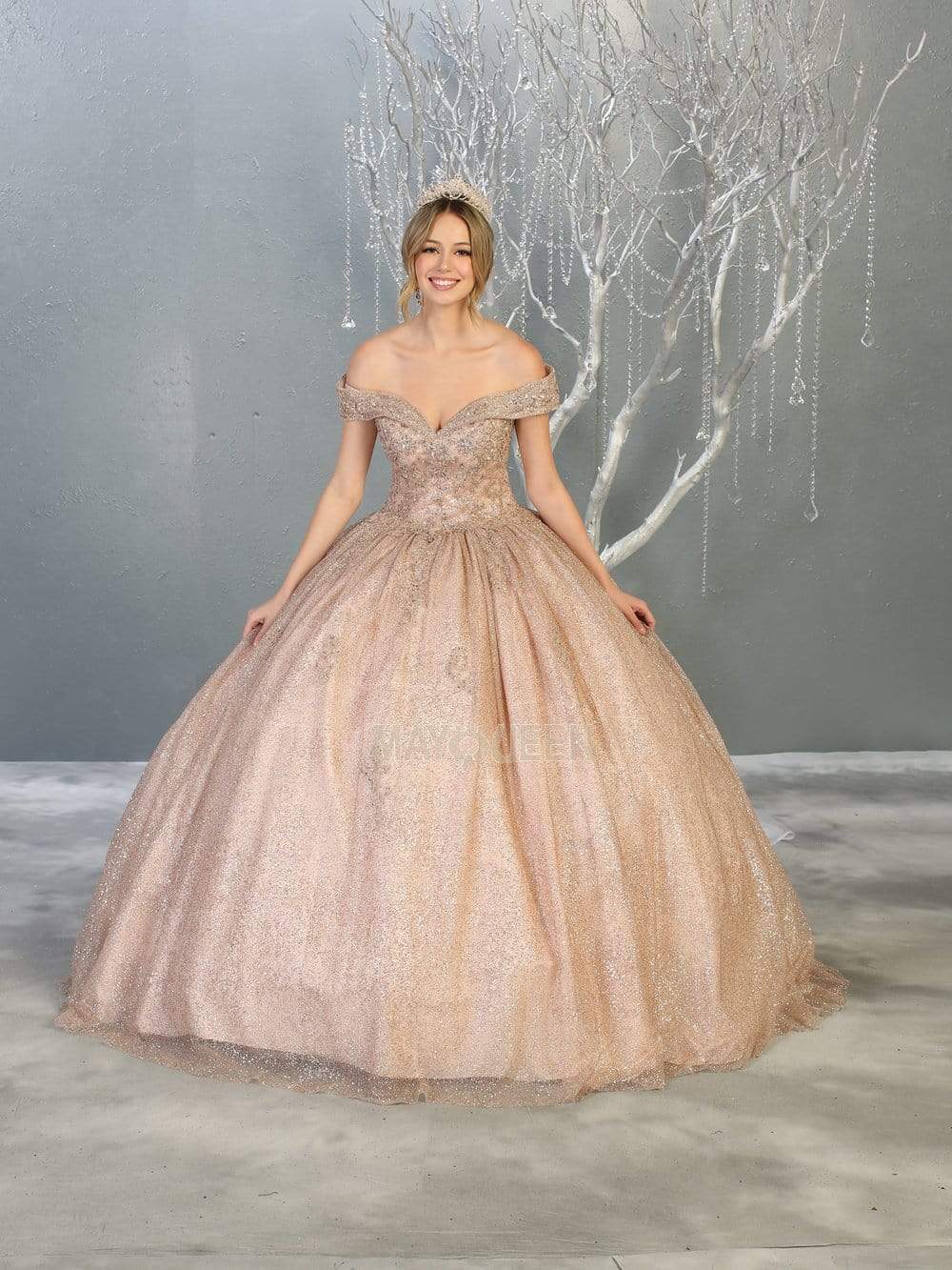 May Queen - LK151 Embellished Off-Shoulder Ballgown Quinceanera Dresses 4 / Rosegold