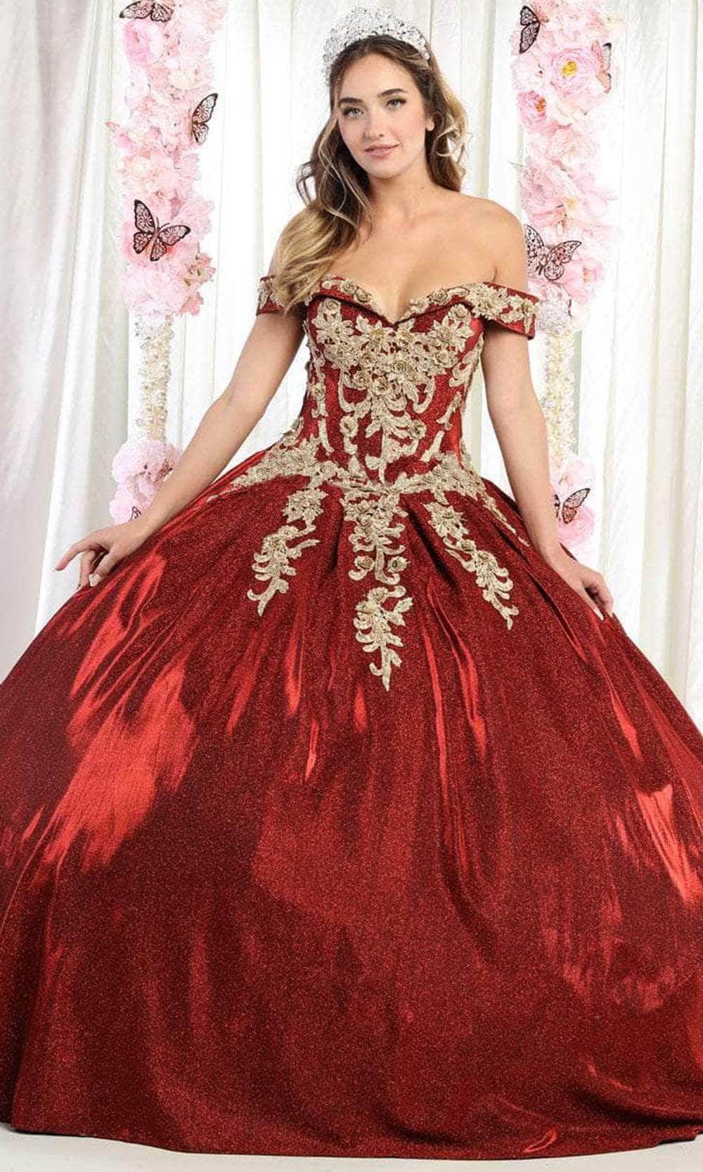 May Queen LK155 - Sweetheart Off-Shoulder Ballgown Ball Gowns 4 / Burg/Gold