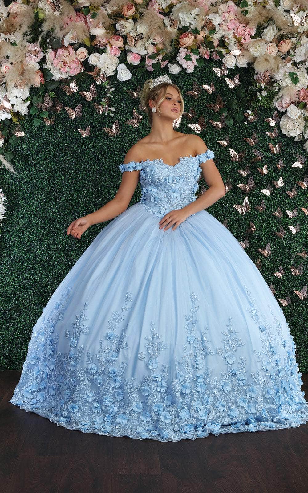 May Queen LK158 - 3D Florals Off Shoulder Ball gown Special Occasion Dress