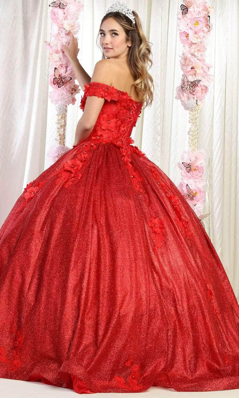 May Queen LK161 - Off Shoulder Floral Prom Ballgown Ball Gowns