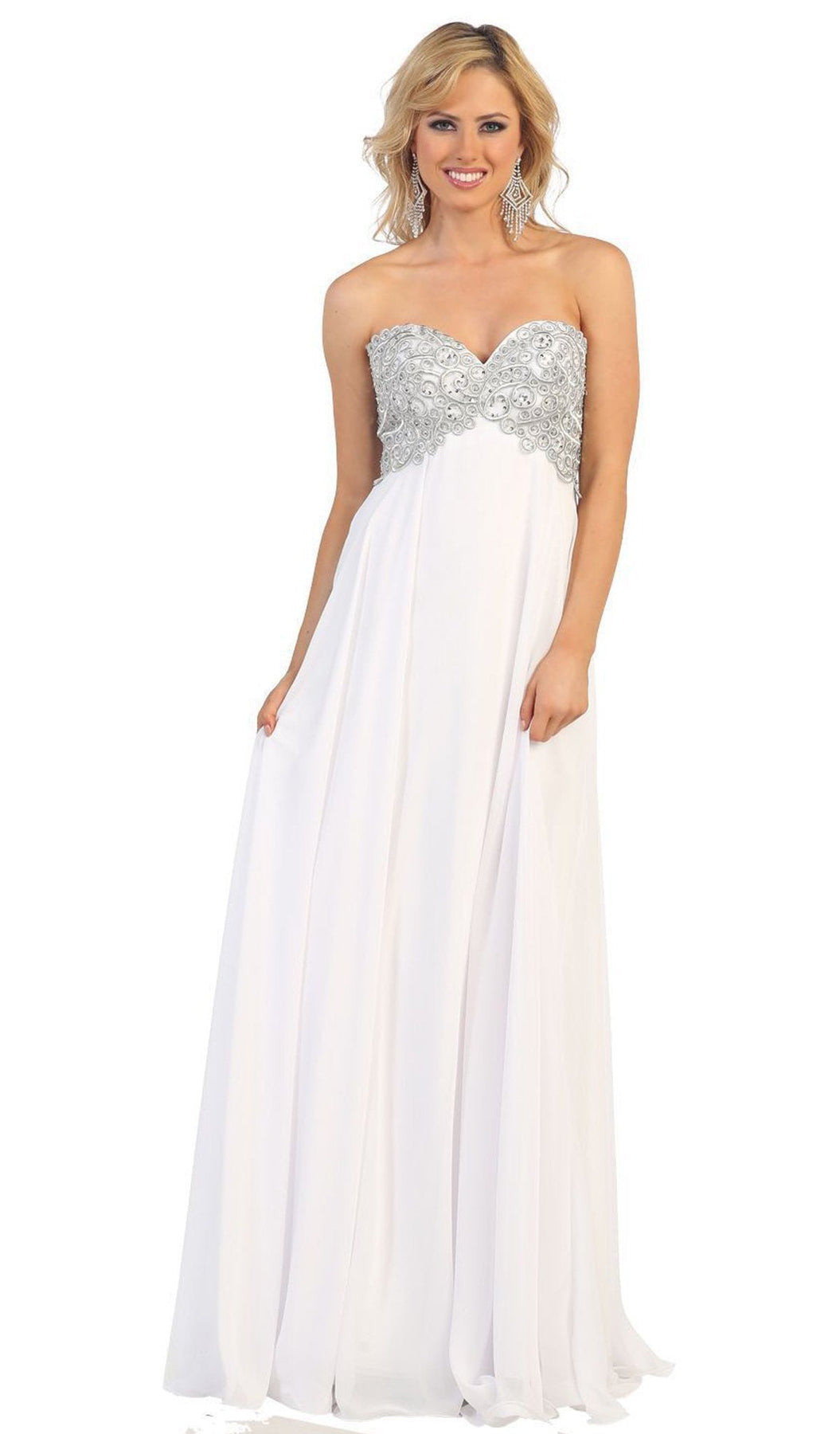 May Queen - Metallic Ornate Lace Up A-Line Evening Gown Special Occasion Dress 4 / White