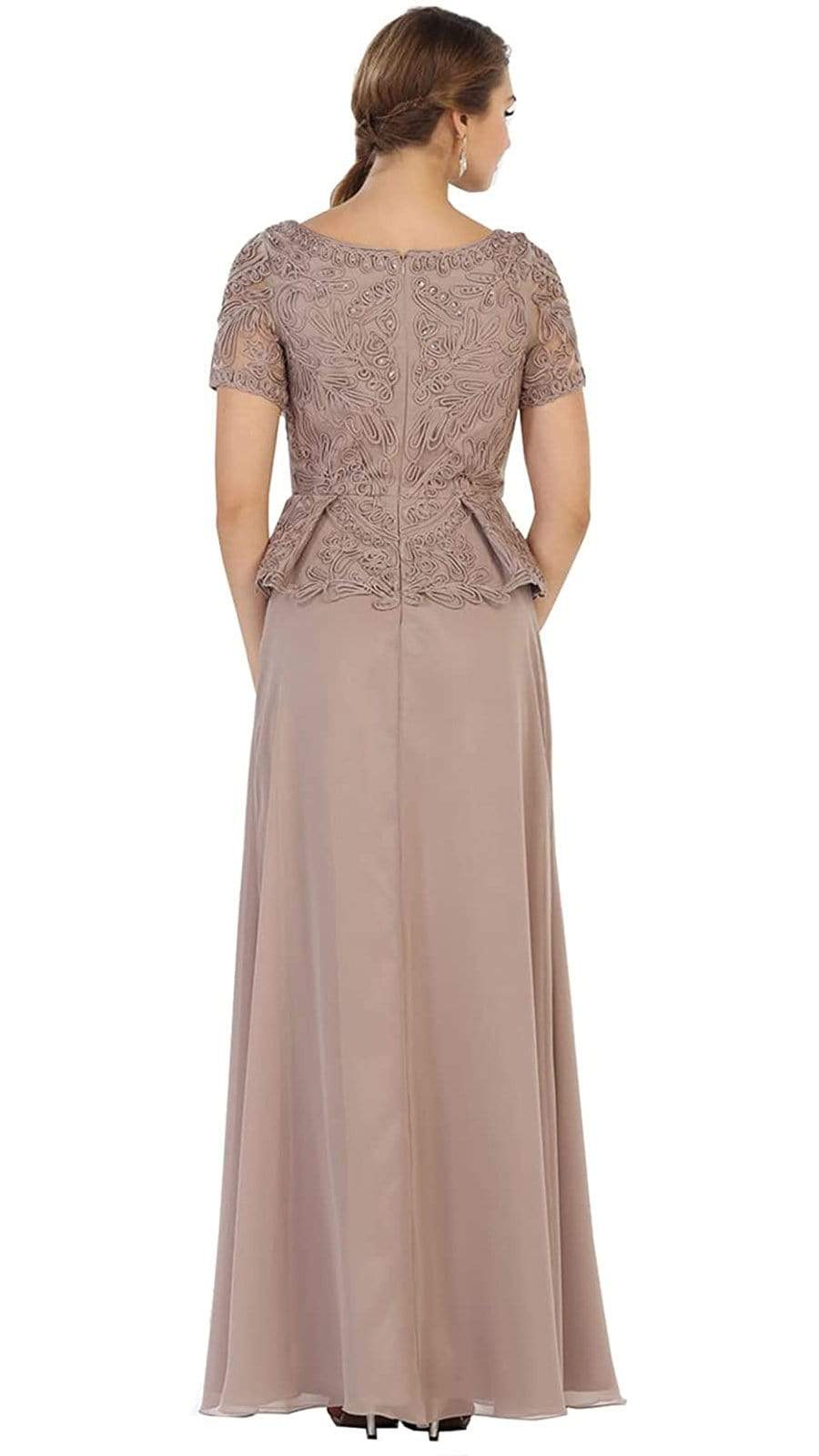 May Queen - MQ-1427 Short Sleeve Embroidered Bateau Neck A-line Evening Dress Special Occasion Dress