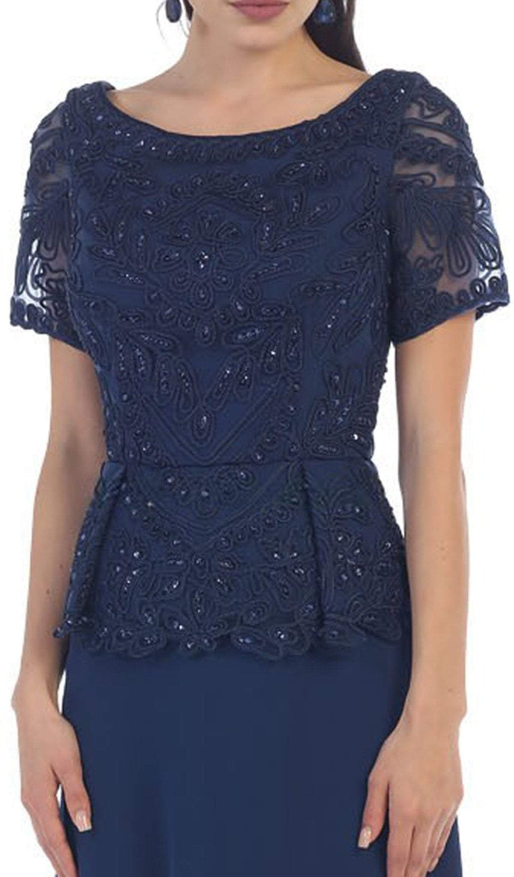 May Queen - MQ-1427 Short Sleeve Embroidered Bateau Neck A-line Evening Dress Special Occasion Dress
