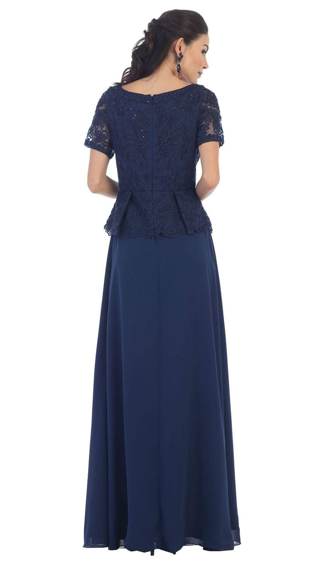 May Queen - MQ-1427 Short Sleeve Embroidered Bateau Neck A-line Evening Dress Special Occasion Dress