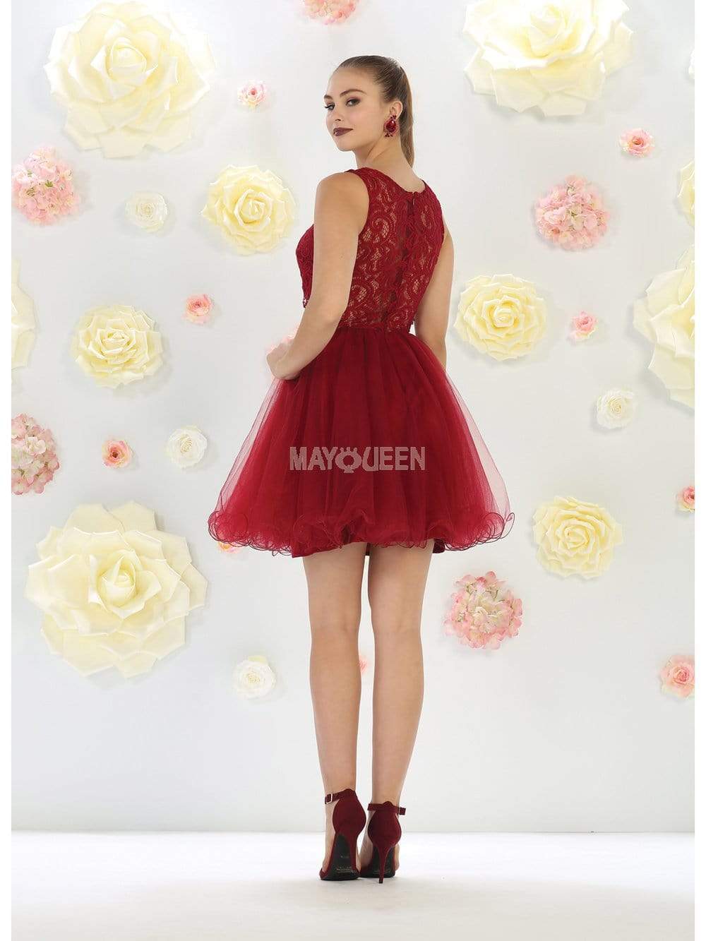 May Queen - MQ1268 Illusion Two Piece Lace and Tulle Cocktail Dress Homecoming Dresses