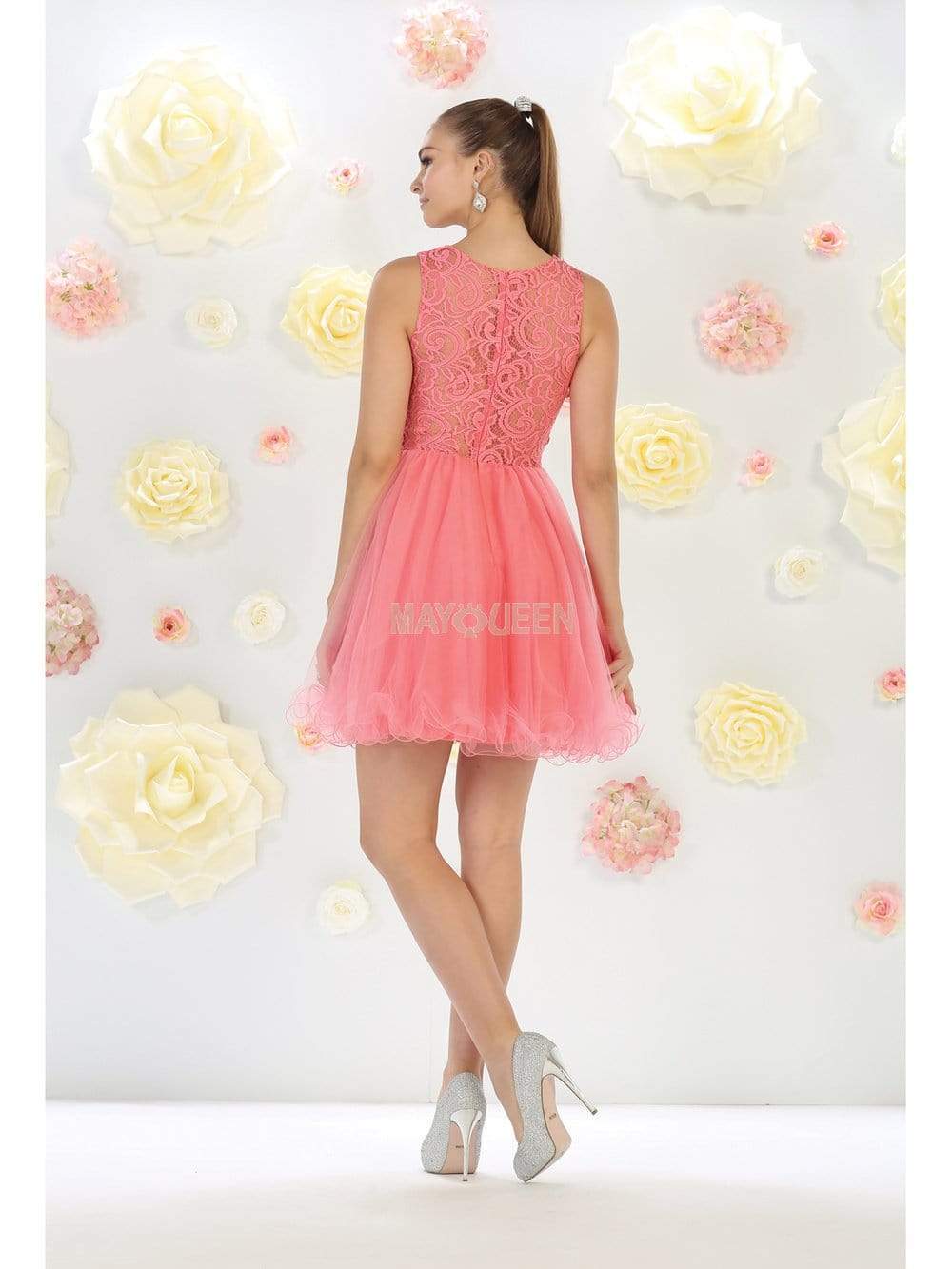 May Queen - MQ1268 Illusion Two Piece Lace and Tulle Cocktail Dress Homecoming Dresses