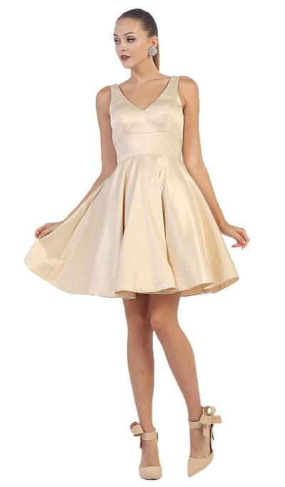 May Queen - MQ1410 Charming V-Neck and Back A-Line Homecoming Dress Special Occasion Dress 4 / Champagne