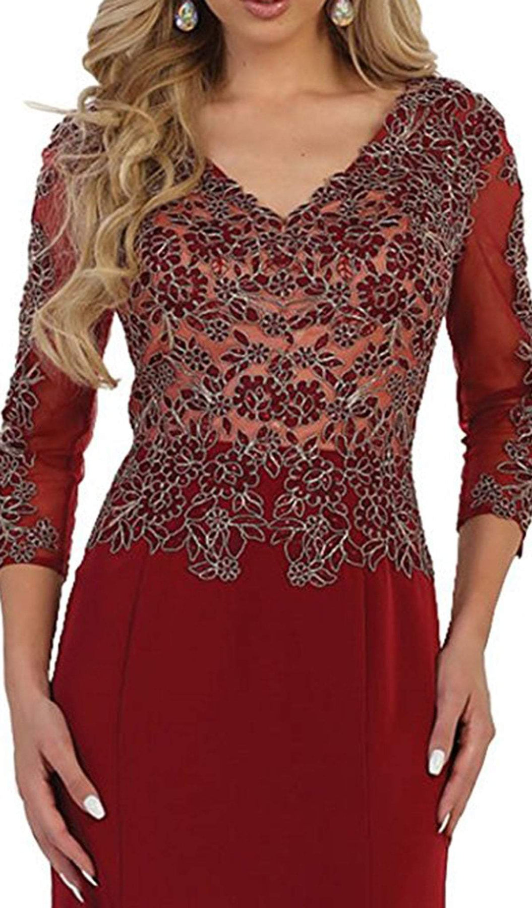May Queen - MQ1505 Quarter Length Sleeve Lace Sheath Evening Dress Mother of the Bride Dresses