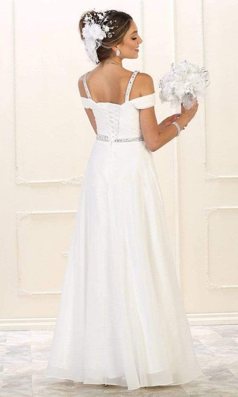 May Queen - MQ1515 Embellished Cold Shoulder Knotted A-Line Gown Prom Dresses