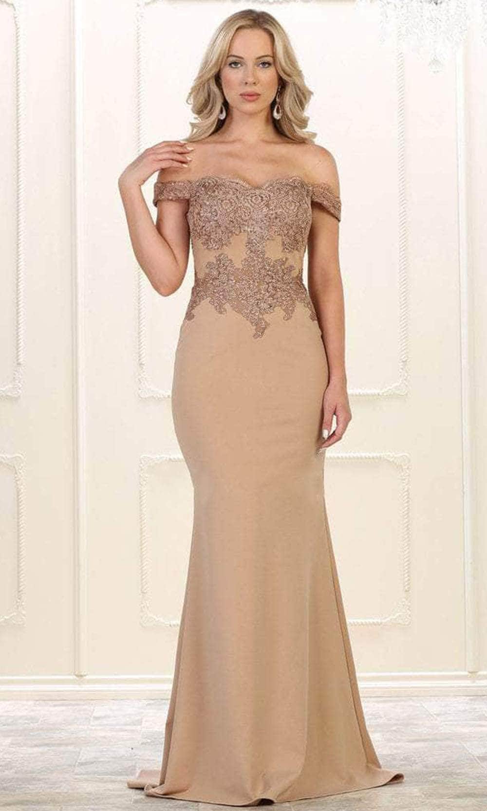 May Queen MQ1529 - Appliqued Trumpet Long Gown Prom Dresses