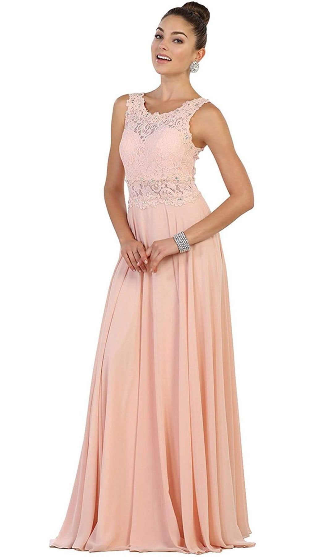 May Queen - MQ1539 Beaded Lace Scoop Prom Dress Bridesmaid Dresses 4 / Blush