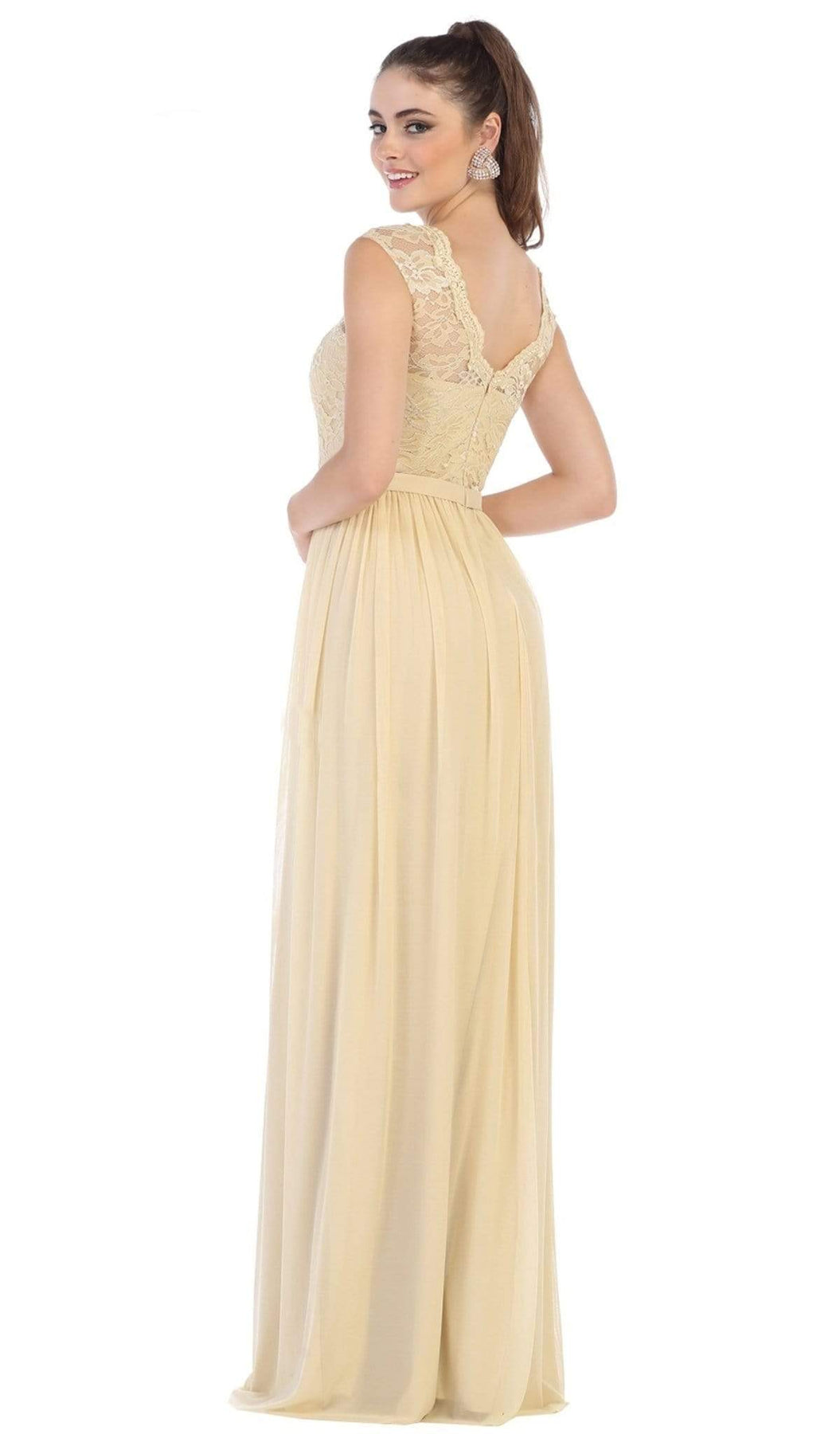 May Queen - MQ1590 Lace Cap Sleeve Bateau A-line Dress Bridesmaid Dresses