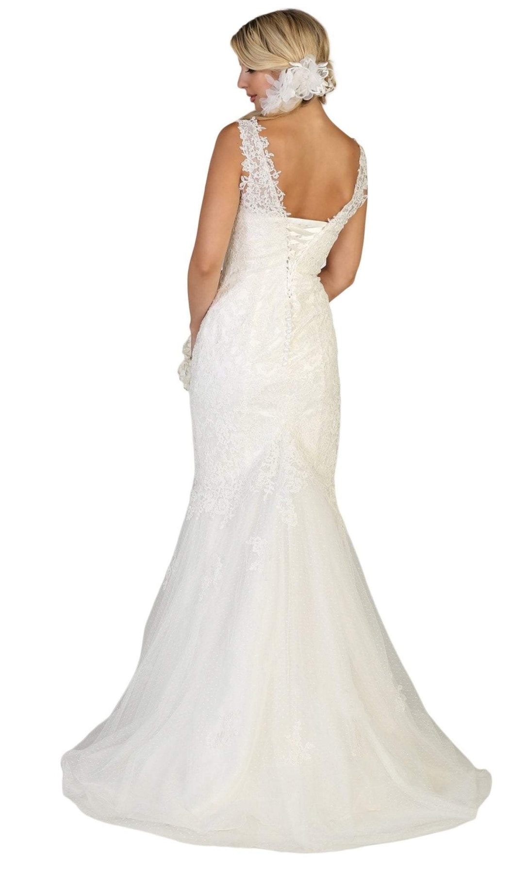 May Queen - MQ1598 Embroidered V-neck Mermaid Dress With Train Bridesmaid Dresses