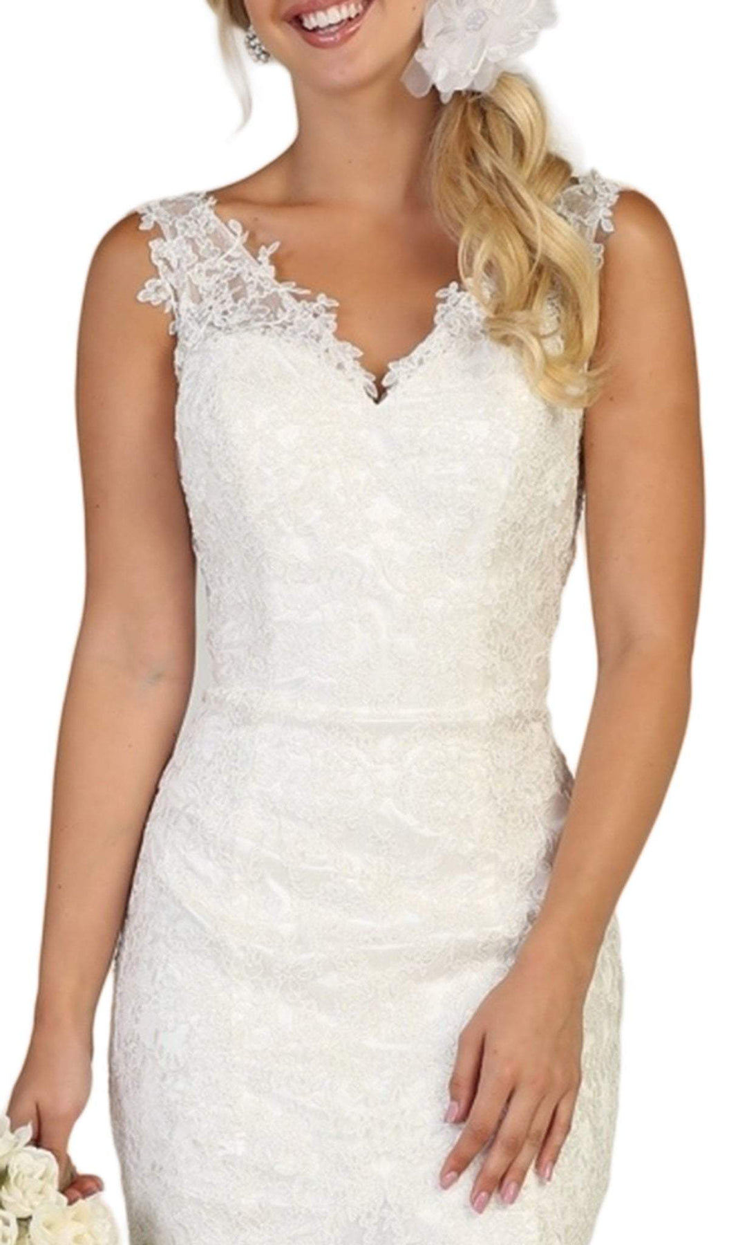 May Queen - MQ1598 Embroidered V-neck Mermaid Dress With Train Bridesmaid Dresses