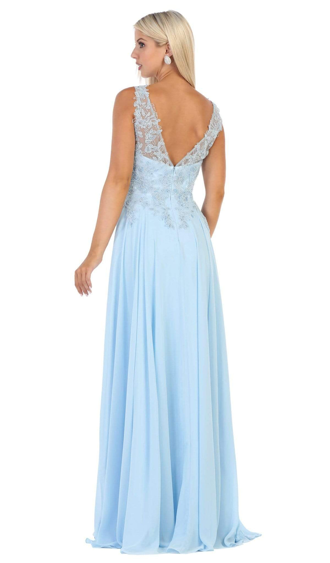 May Queen - MQ1610 Floral Applique V-neck A-line Dress Formal Gowns