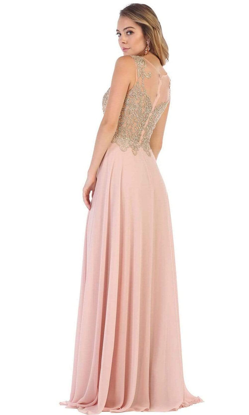 May Queen - MQ1616 Sleeveless Lace Applique Chiffon Long Dress Bridesmaid Dresses