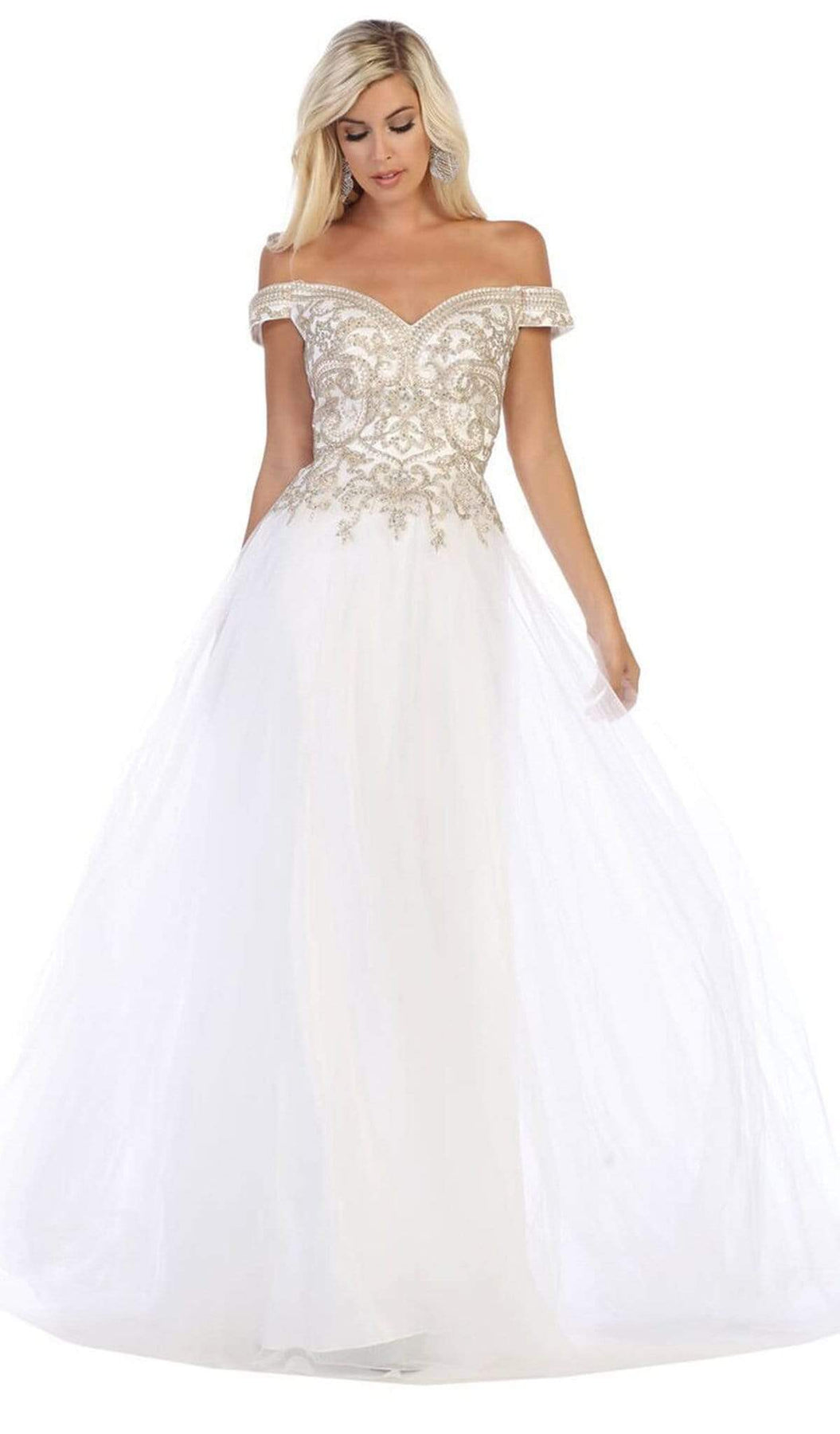 May Queen - MQ1626 Jeweled Applique Bodice Off Shoulder Gown Bridesmaid Dresses