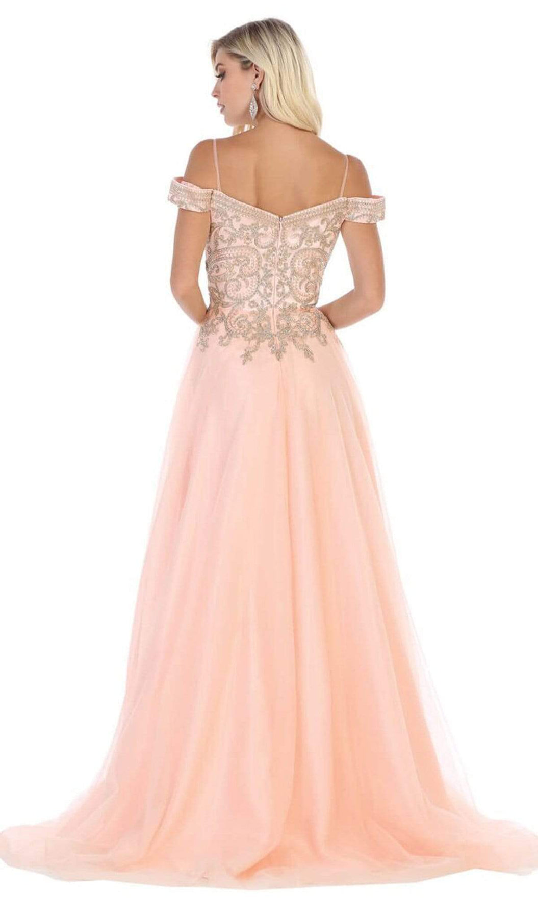 May Queen - MQ1626 Jeweled Applique Bodice Off Shoulder Gown Bridesmaid Dresses
