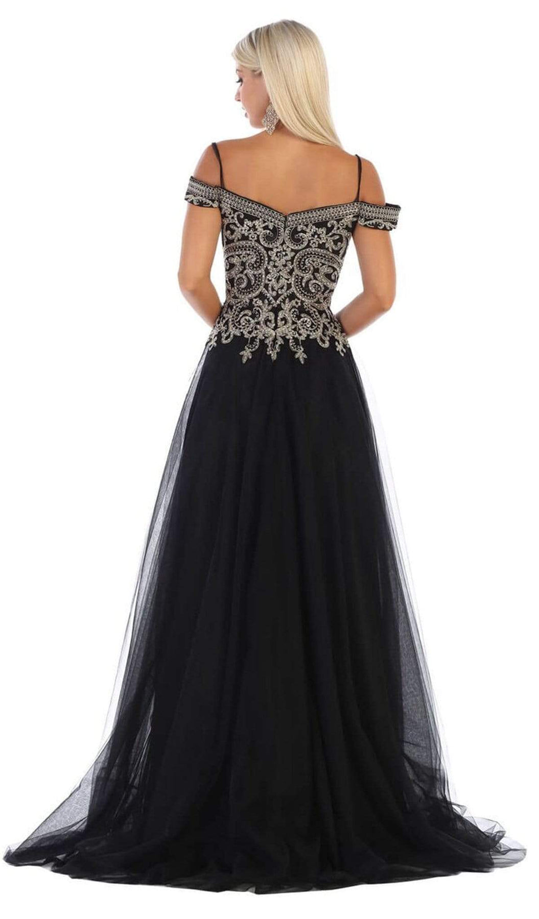 May Queen - MQ1626 Jeweled Applique Bodice Off Shoulder Gown Bridesmaid Dresses