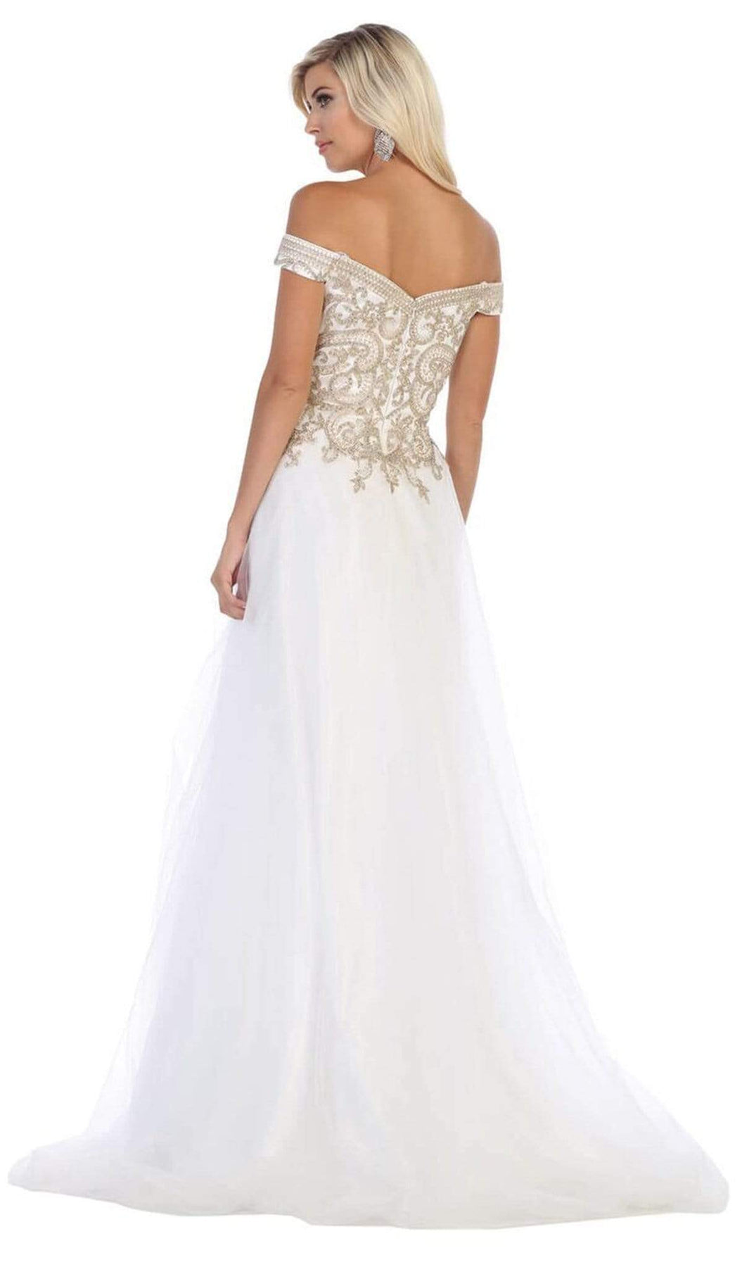 May Queen - MQ1626 Jeweled Applique Bodice Off Shoulder Gown Bridesmaid Dresses