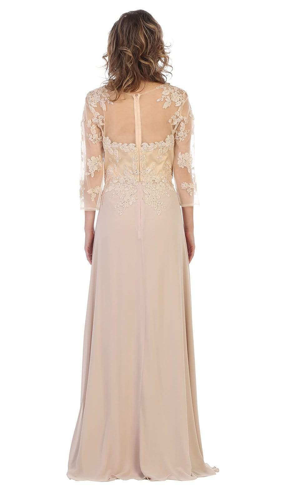 May Queen - MQ1637 Illusion Quarter Sleeve Appliqued Sheath Gown Special Occasion Dress