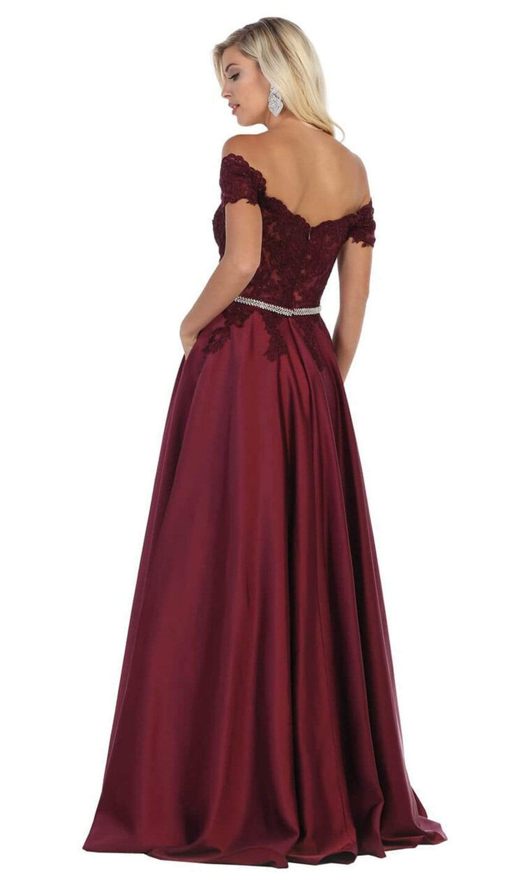 May Queen - MQ1639 Lace Off-Shoulder A-Line Dress Bridesmaid Dresses